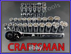CRAFTSMAN 34pc Short & Deep 1/2 SAE METRIC MM 12pt socket set with ratchet wrench