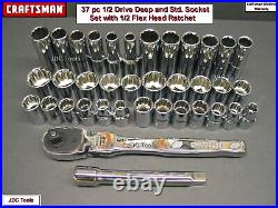 CRAFTSMAN 37 pc 1/2 SAE METRIC Socket Set with 1/2 Flex Head Ratchet Wrench
