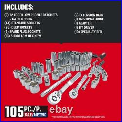 CRAFTSMAN Mechanics Tool Set 105 Pcs, Standard (SAE) and Metric with Case, 1/4