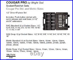 Cougar Pro 47 Pc 1/2 Dr Std & Deep Socket Set 12 Pt Full Polish