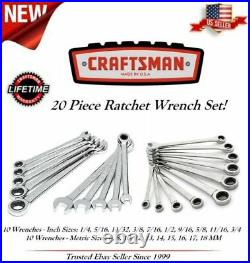 Craftsman 20 pc Piece Combination Ratcheting Wrench Set Metric MM & Standard SAE