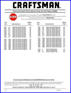 Craftsman 37 Pc 3/8 Drive Metric/SAE Deep/ Standard Impact Sockets Ext Swivel