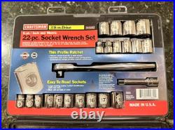 Craftsman 3/8 Dr. SAE MM Ratchet Socket Wrench Set USA 22Pc. 6 Point 45882 (NOS)