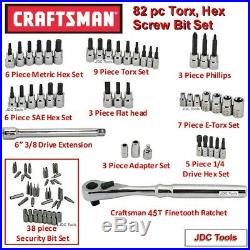 Craftsman 82 pc Hex Torx Screw Set w Tamper Proof Bits 3/8 Ratchet TOOLS Only 42