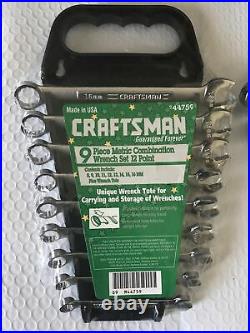 Craftsman 9 Piece Met/Standard Wrench Set 12 Pt. USA 8-16mm 1/4-11/16 NOS