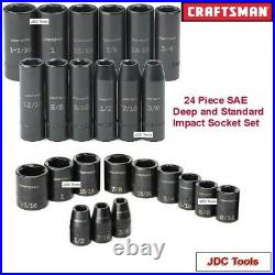 Craftsman Tools 24 Pc Sae 1/2 Drive Deep And Standard Impact Socket Set Inch