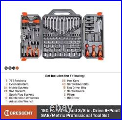 Crescent 1/4 in 3/8 in Drive 6-Point Standard Mechanics Tool Set Case 150-Piece