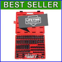 Durable 3/8 Drive Impact Socket Set 80 Pieces, SAE/Metric with Universal Joint