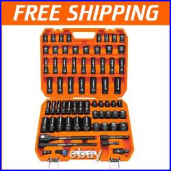 Durable 67-Piece Coated Chrome Vanadium Impact Socket Set SAE & Metric