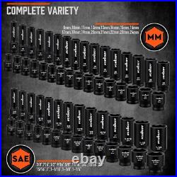 Durable 67-Piece Coated Chrome Vanadium Impact Socket Set SAE & Metric