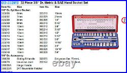 Genius Tools 32 Piece 3/8 Dr. Metric & SAE Hand Socket Set GS-332MS