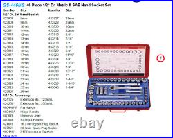 Genius Tools 46pc 1/2 Dr. Metric&SAE Hand Socket Set GS-446MS