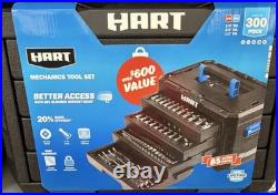 HART 300 Piece Mechanics Tool Set Box Case Chrome SAE & Metric Ratchet Socket