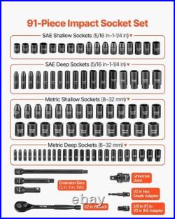 Heavy-Duty 91-Piece Impact Socket Set, SAE & Metric