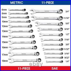 High-Quality Chrome Vanadium Ratcheting Wrench Set, 22-Piece