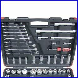 Hilka Heavy Duty 120Pce 1/2 1/4 3/8 Dr Socket Set Chrome Vanadium + Case