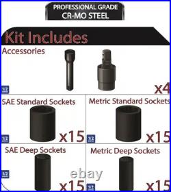 Husky 1/2 Drive SAE/Metric 6-Point Impact Socket Set 64-Piece Complete Kit