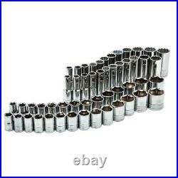 Husky SAE and Metric Socket Set 1/2 in Drive Alloy Steel Chrome Finish