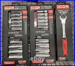 ICON SAE/METRIC Deep Wall Coded Socket Sets With 3/8 Drive Reach Flex Ratchet