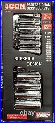 ICON SAE/METRIC Deep Wall Coded Socket Sets With 3/8 Drive Reach Flex Ratchet