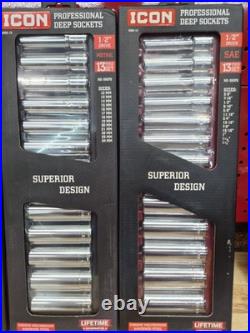 Icon (2) 13pc Deep Socket Sets Metric & SAE Included 12mm-24mm & 3/8- 1 1/8