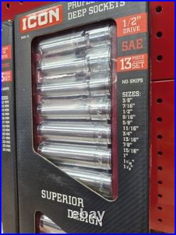 Icon (2) 13pc Deep Socket Sets Metric & SAE Included 12mm-24mm & 3/8- 1 1/8