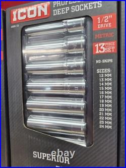 Icon (2) 13pc Deep Socket Sets Metric & SAE Included 12mm-24mm & 3/8- 1 1/8