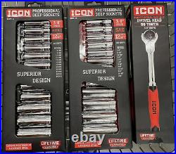 Icon Sae/metric Deep Wall Coded Socket Sets With 3/8 Drive Reach Flex