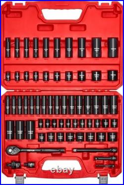 Impact Socket Set 3/8 Drive, 64-Piece Standard SAE 5/16 to 1 inch & Metric 6