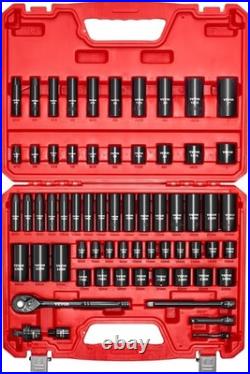 Impact Socket Set 3/8 Drive, 64-Piece Standard SAE 5/16 to 1 inch & Metric 6