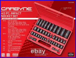 Impact Socket Set, 40 Pieces SAE & Metric Standard and Deep Sockets. 6-Point