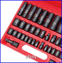 Impact Socket Set, 40 Pieces SAE & Metric Standard and Deep Sockets. 6-Point