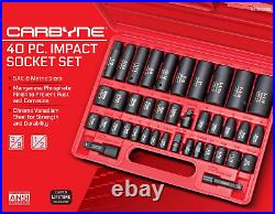 Impact Socket Set, 40 Pieces SAE & Metric Standard and Deep Sockets, Chrome