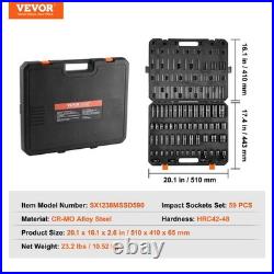 Impact Socket Set 59 Piece CrMo Alloy Steel SAE Metric Auto Repair