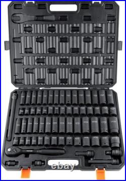 Impact Socket Set 65 Piece 1/2 inch Drive SAE & Metric Chrome Vanadium Steel