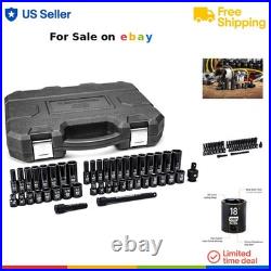 Impact Socket Set Chrome Molybdenum 44-Piece SAE Metric Deep Standard