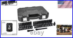 Impact Socket Set Chrome Molybdenum 44-Piece SAE Metric Deep Standard