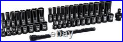 Impact Socket Set Chrome Molybdenum 44-Piece SAE Metric Deep Standard
