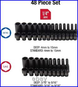 Impact Socket Set Drive Master SAE Metric Standard Deep