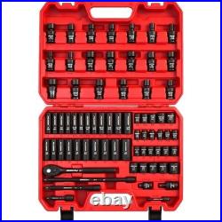 Impact Socket Set Metric SAE 25-Piece CR-V Steel With Carrying Case Mechanics New