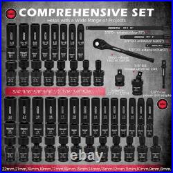 Impact Socket Set Metric SAE 25-Piece CR-V Steel With Carrying Case Mechanics New