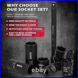 Impact Socket Set Metric SAE 25-Piece CR-V Steel With Carrying Case Mechanics New