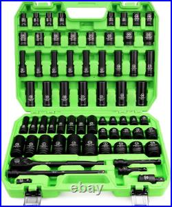 Impact Socket Set Standard SAE and Metric Ratchet Handle, Extension Bar, 6 point
