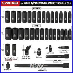 LLNDEI 1/2 inch Drive Deep Impact 37-Piece 1/2 Socket Set SAE & Metric