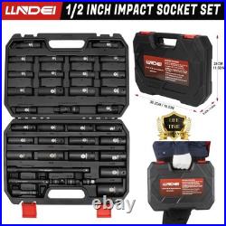 LLNDEI 1/2 inch Drive Deep Impact 37-Piece 1/2 Socket Set SAE & Metric