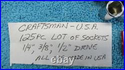 Lot of 125 Vintage Craftsman U. S. A. Sockets 1/4, 3/8, 1/2 Metric & SAE