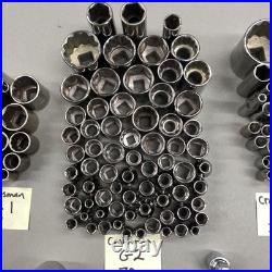 Lot of 197 Mixed Sockets Craftsman SK Lisle Metric SAE 1/4 3/8 1/2 Drive USA