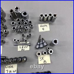 Lot of 197 Mixed Sockets Craftsman SK Lisle Metric SAE 1/4 3/8 1/2 Drive USA