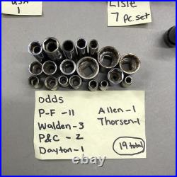 Lot of 197 Mixed Sockets Craftsman SK Lisle Metric SAE 1/4 3/8 1/2 Drive USA