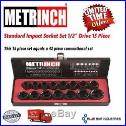 METRINCH Standard Impact Socket Set 1/2 Drive 15 Pc Set Metric Inch Rounded